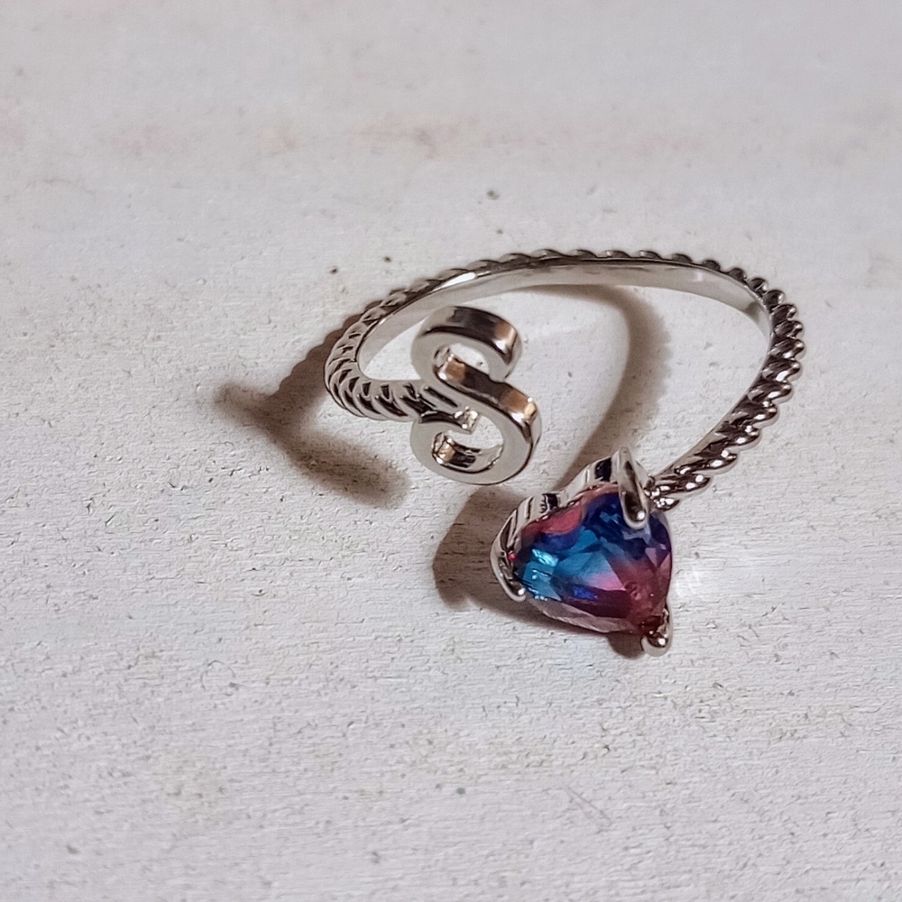 Silver letter S adjustable ring
